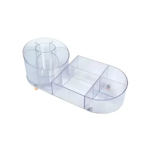 Organiza tus cosméticos con este organizador de maquillaje giratorio 360° en acrílico transparente. Ideal para maquillaje, brochas, labiales, esmaltes y accesorios. Diseño moderno y práctico.